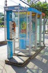 Public telephones on footpath