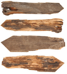 collection of wooden signs on white background