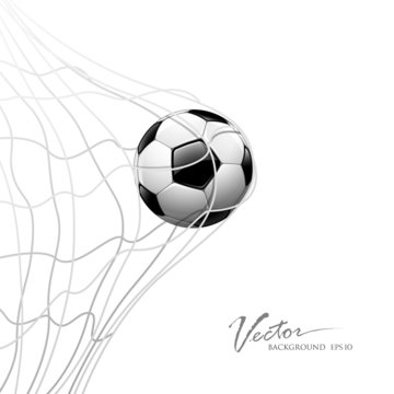 Soccer Ball In Net. Isolated On White Background, Vector