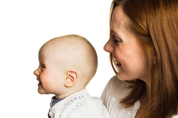 Portrait of mother and child in profile