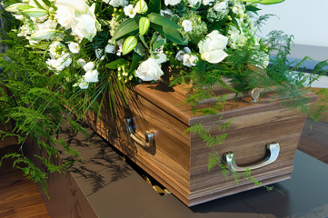 Coffin in morgue