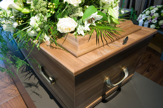 Coffin in morgue