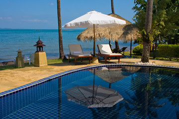 Swimming pool near the sea, Thailand.