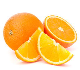 Whole orange fruit and his segments or cantles