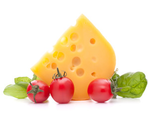 Cheese and basil leaves still life