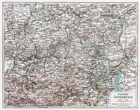 Vintage map of Austria at the end of 19th century