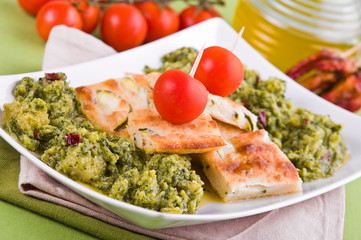 Zucchini focaccia with broccoli.