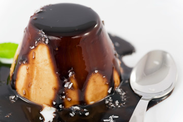 panna cotta with chocolate icing and coconut