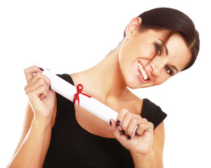 Beautiful woman student with diploma