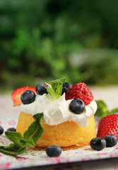 Cake and fruits