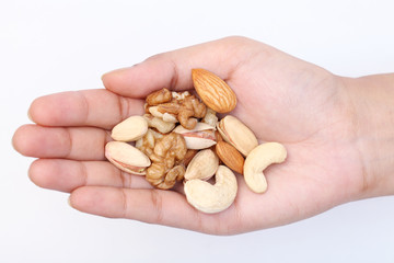 Mixture of nuts in the hand