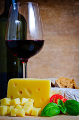 Cheese appetizer and wine