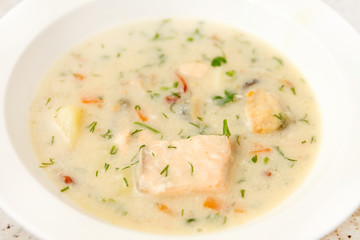 creamy soup with salmon