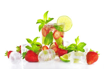 strawberry mojito still life with ingredients