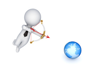 3d person shooting an arrow at a globe.