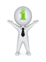 3d small person with an info symbol on face.