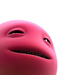 3d pink peeping lurking monster creature with sharp teeth