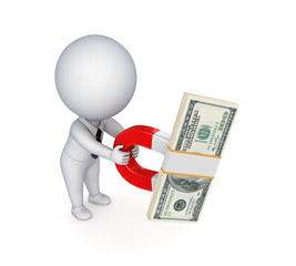 3d small person with a magnet horseshoe.