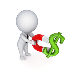 3d small person with a magnet horseshoe.