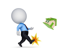 3d person kicking a small house.