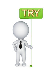 3d small person with a green bunner TRY.