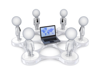 3d small people around notebook.