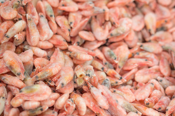 Bunch of Shrimps in fridge in supermarket