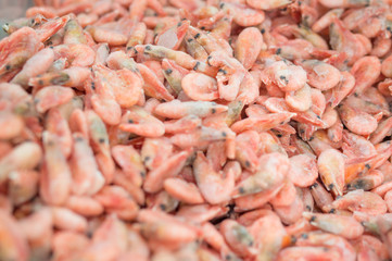 Bunch of Shrimps in fridge in supermarket