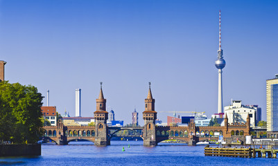 panorama with oberbaumbruecke in berlin