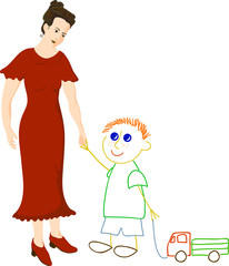 Woman in red dress dreams about little boy