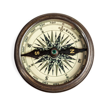 Old vintage compass isolated