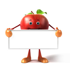 3d rendered red apple holding a big sign