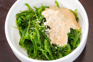 Chuka seaweed salad garnished with sesame seeds