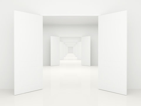 Corridor with open doors