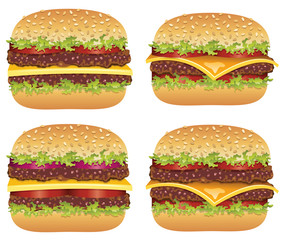 vector set of hamburgers and cheeseburgers