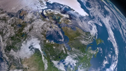 Earth 3d view from space. Canada and surrounding countries.