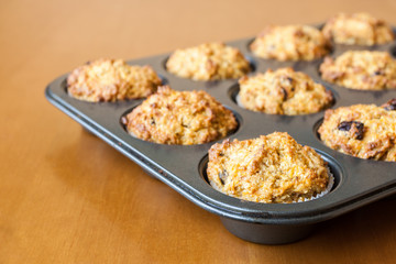 Gluten free muffins on roasting pan