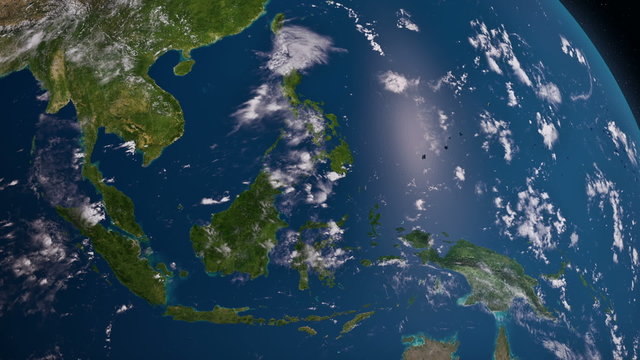 Earth 3d view from space. South East Asia