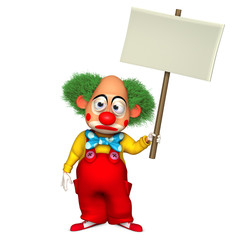 clown holding placart