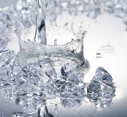 Close up view of some ice pieces in water