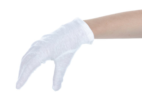 cloth glove on hand isolated on white.