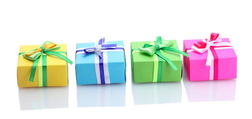 bright gifts with bows isolated on white