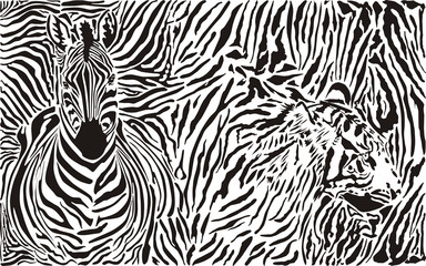 Zebra and tiger and pattern background