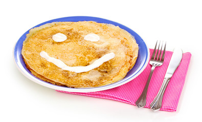 Stack of tasty pancakes isolated on white