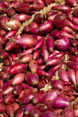 Background with lot  onions at the market