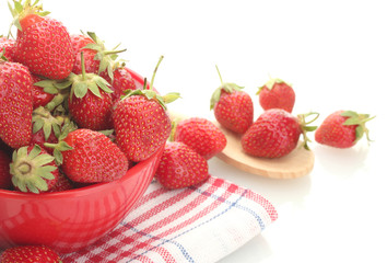 sweet ripe strawberries in bowl isolated on white