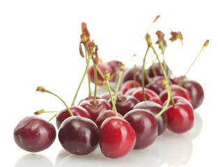 Ripe cherry berries isolated on white