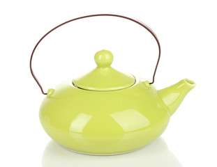Green teapot isolated on white