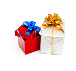 gift box with gold bow isolated on white