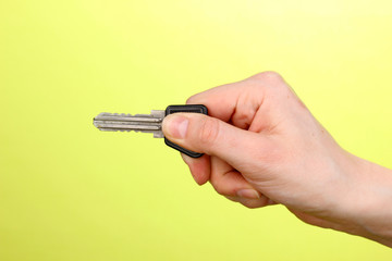 Key in hand on green background